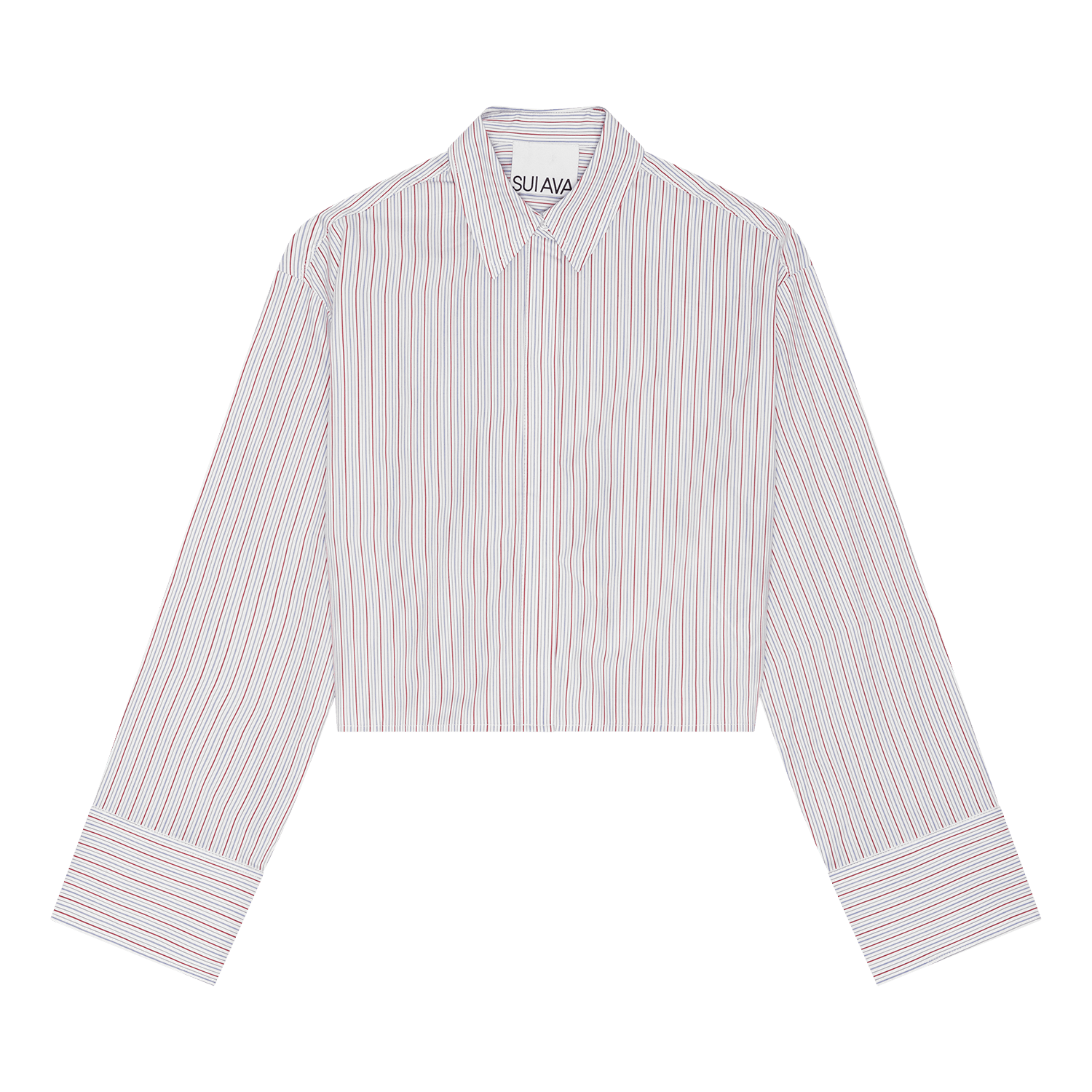 Cropped skjorte med røde og blå striber i bomuld fra SUI AVA