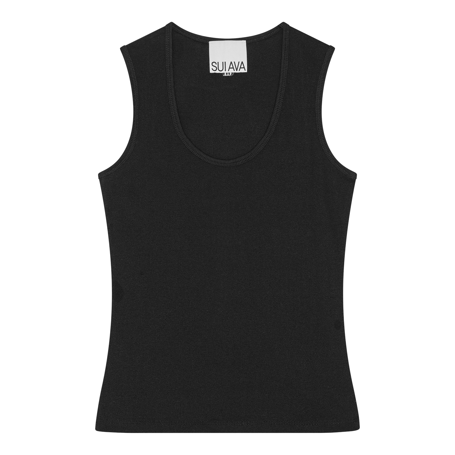 Sort ribbet tanktop fra SUI AVA med rund halsudskæring og tætsiddende pasform.