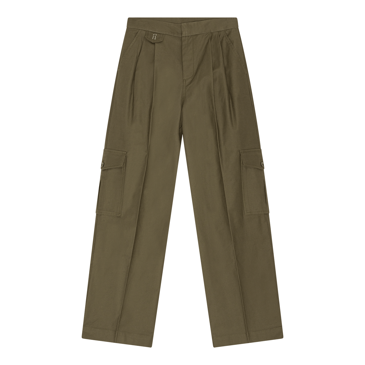 Armygrønne cargo bukser til kvinder fra SUI AVA med brede ben og store lommer.