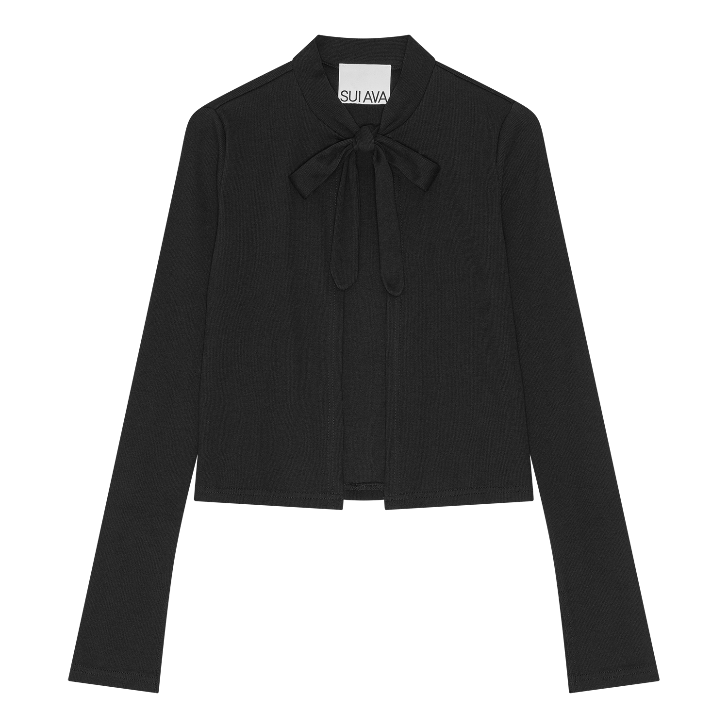 Sort tie cardigan med bindebånd i halsen og lange ærmer