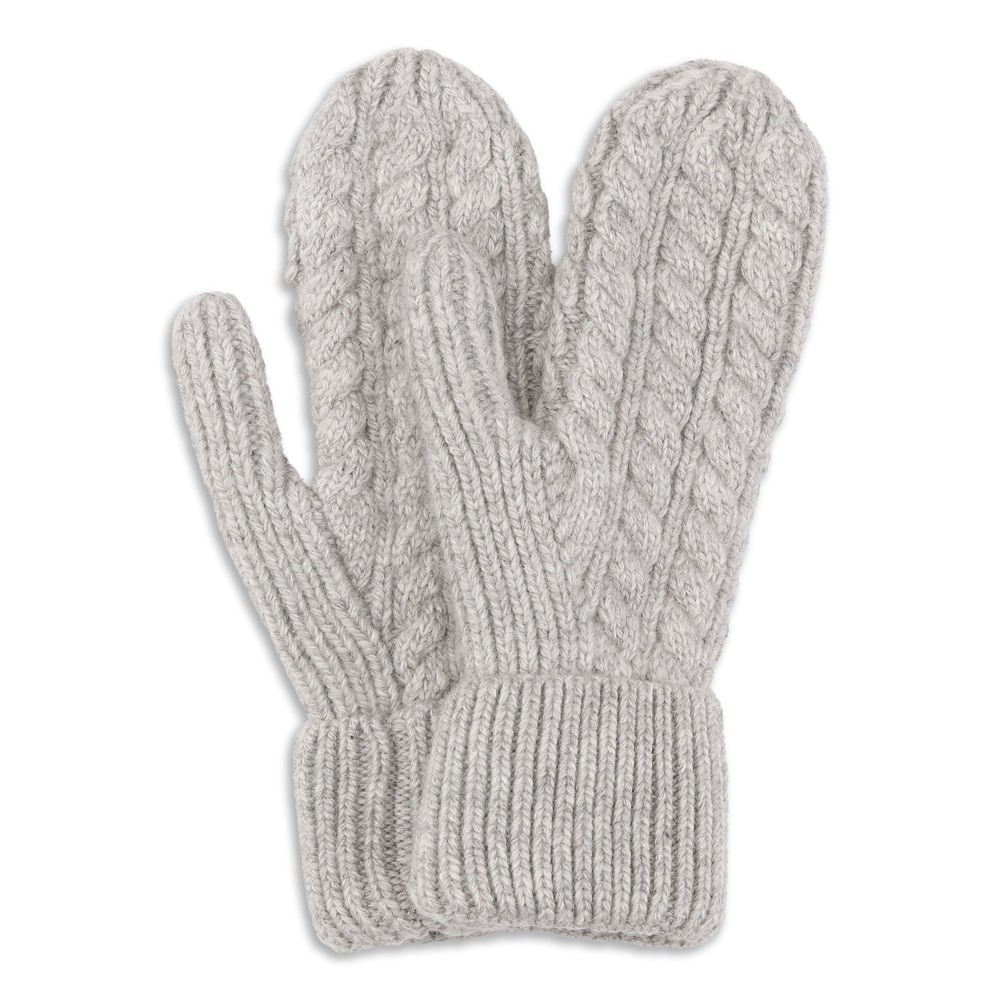 SUI AVA Frede Soft Mittens – grå strikvanter med kabelmønster i blød, lun kvalitet.