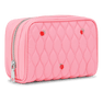 Lyserød quiltet makeup-taske i bomuld med røde blomsterbroderier og to lynlåsrum – Bobbie Makeup Bag fra SUI AVA.