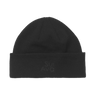Sort ribstrikket beanie med diskret broderet SUI AVA logo på opsmøget kant