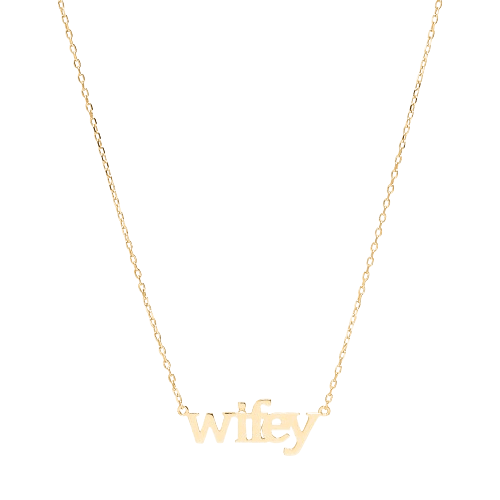 Wifey text necklace gold