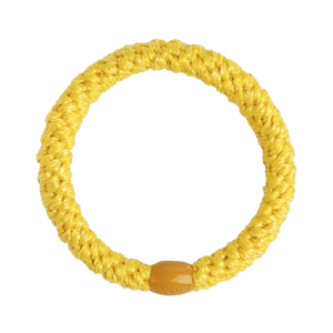 Rund hårelastik i flettet materiale i gul farve – Basic Elastic Yellow Glitter