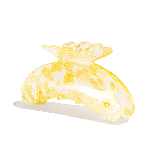 Stor gennemsigtig hårklemme med gule citronmønstre – Helle Fruit Big fra SUI AVA