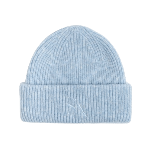 Lyseblå ribstrikket beanie med tone-i-tone SUI AVA logo