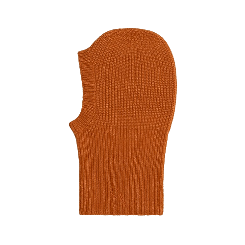 Ribstrikket Signe Balaclava i burnt orange uld 
