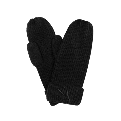 Signe Mittens – sorte vanter i ribstrik med broderet SUI AVA-logo