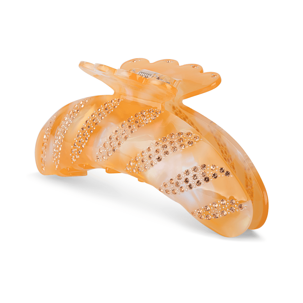 Helle New Confidence Biggest – Stor orange hårklemme med marmoreret mønster og glitrende rhinsten