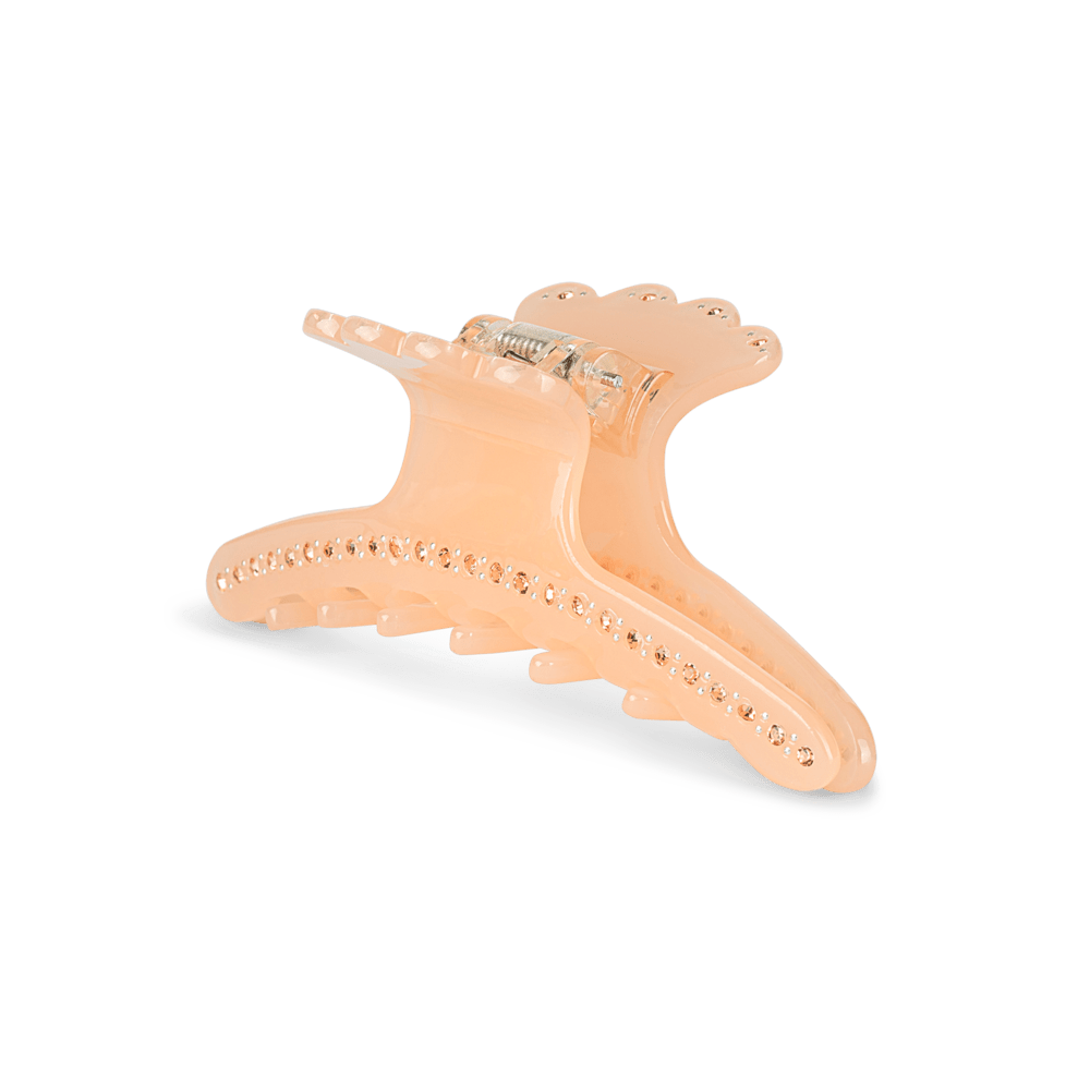 Helen Clip Big – peachfarvet hårklemme med rhinsten og elegant form fra SUI AVA