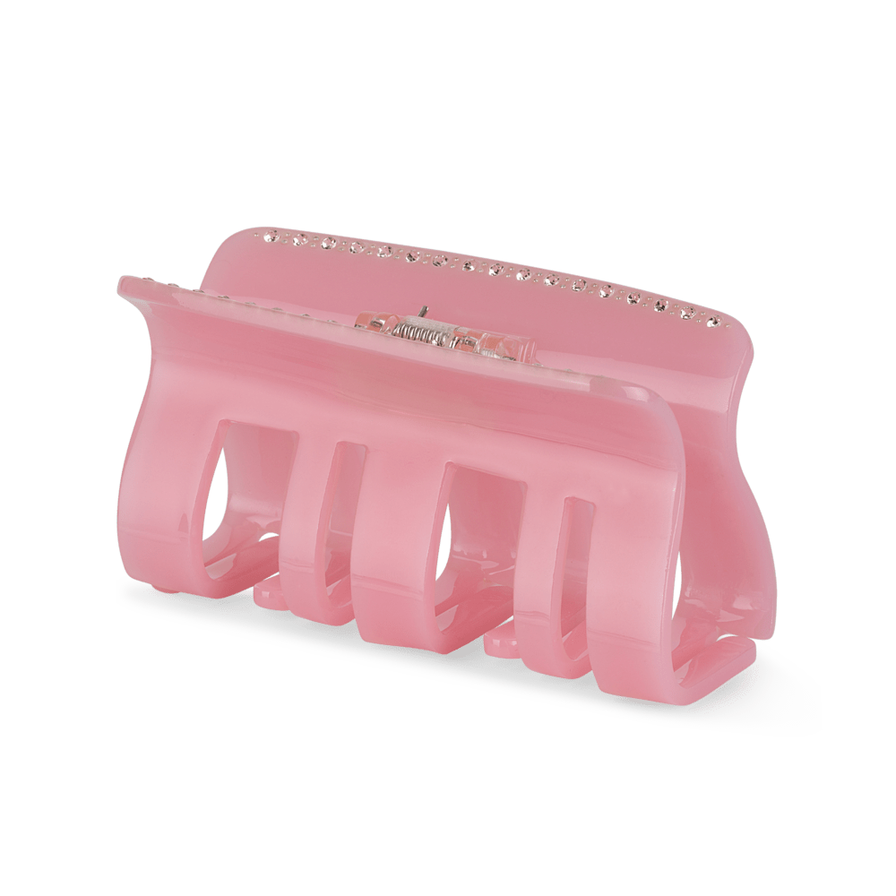 Lyserød Fie Classy Big hårklemme fra SUI AVA med rhinsten og stort greb