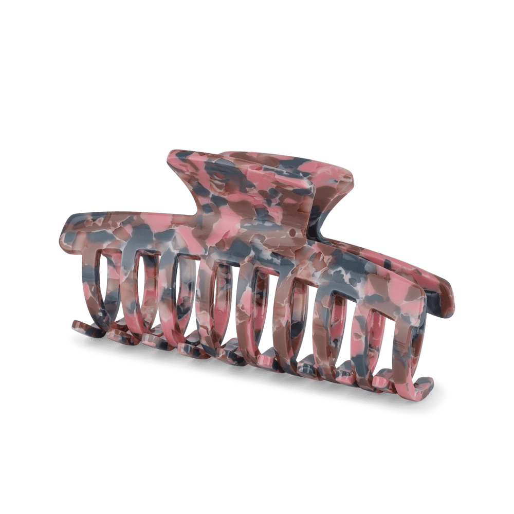 Lea Bohemian Big hårklemme med marmoreret boheme-print i pink, blå og nude – stor klemme til langt eller kraftigt hår