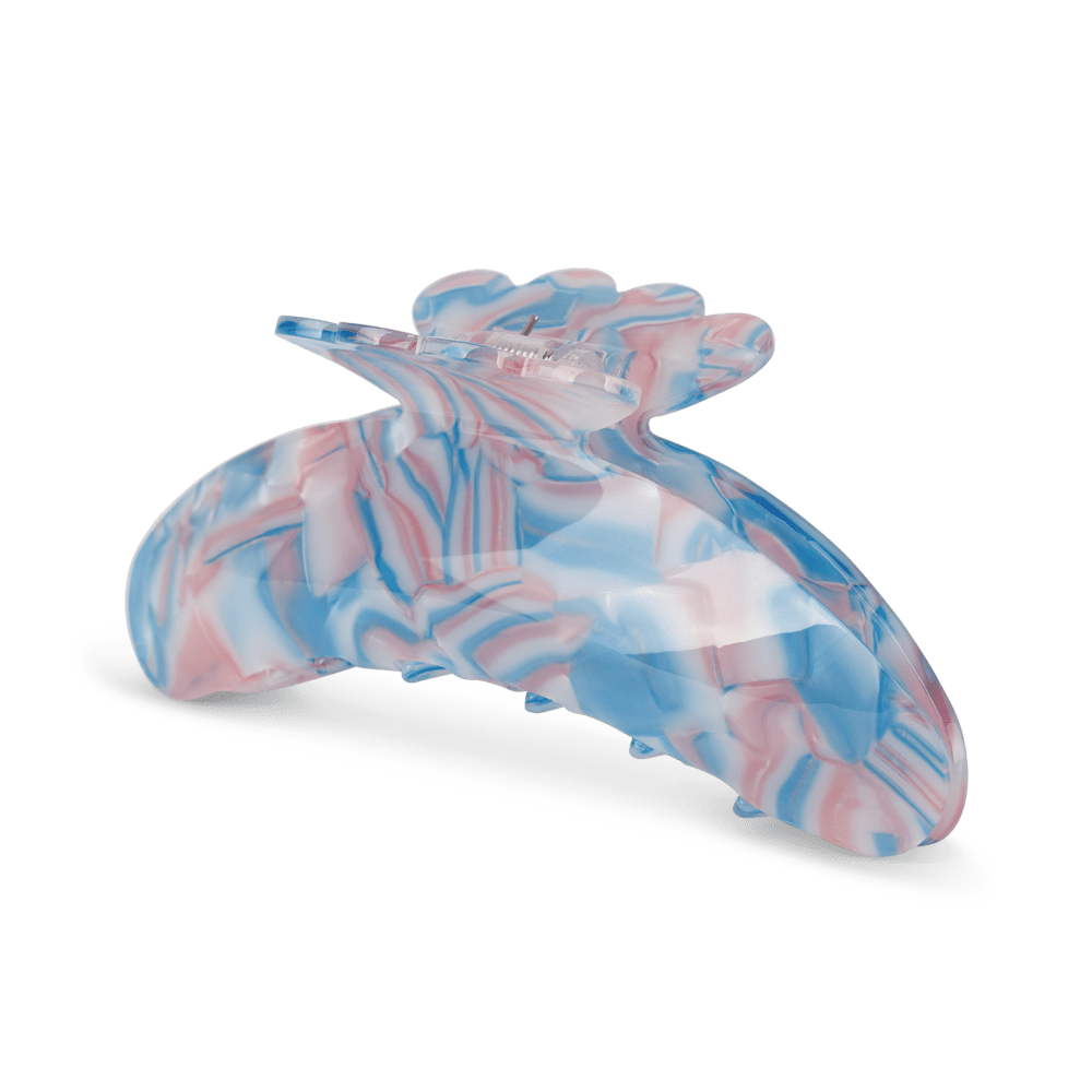 Helle Crossed Biggest – Stor hårklemme i blå og lyserøde marmorerede nuancer