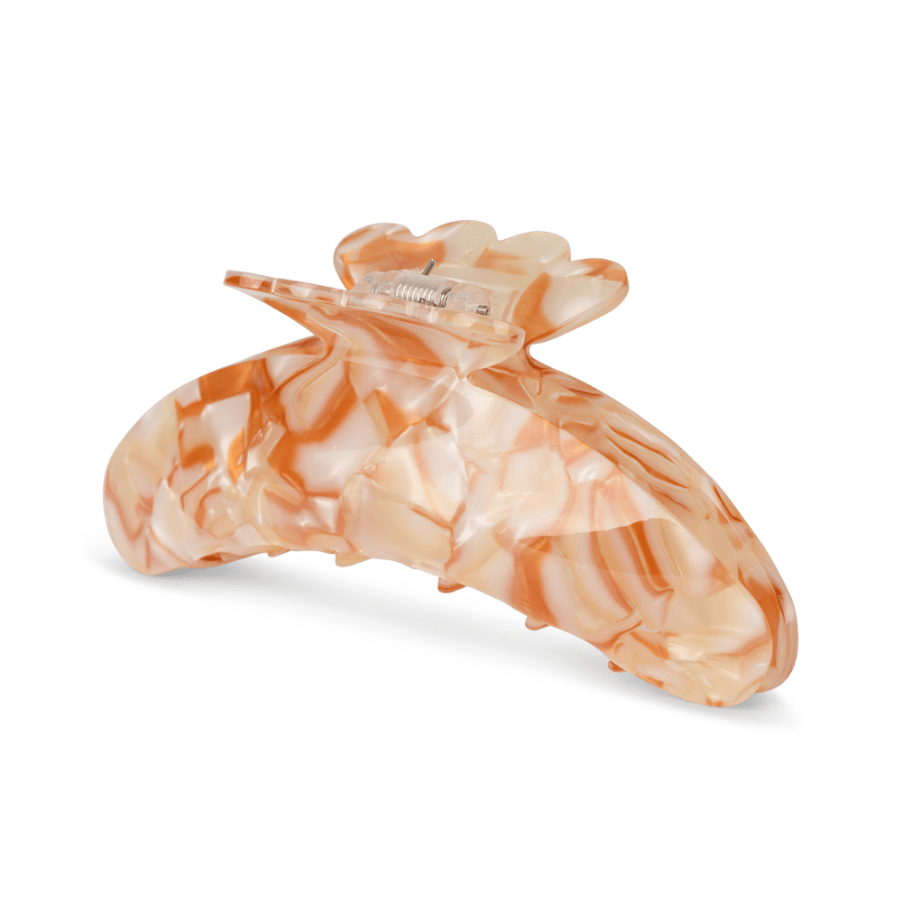 Helle Crossed Biggest – Stor hårklemme i brun og creme marmormønster