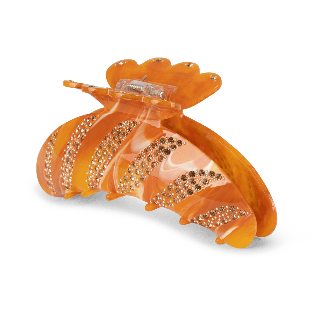 Orange hårklemme med gyldne rhinsten – Helle Fluffy Confidence Big fra SUI AVA