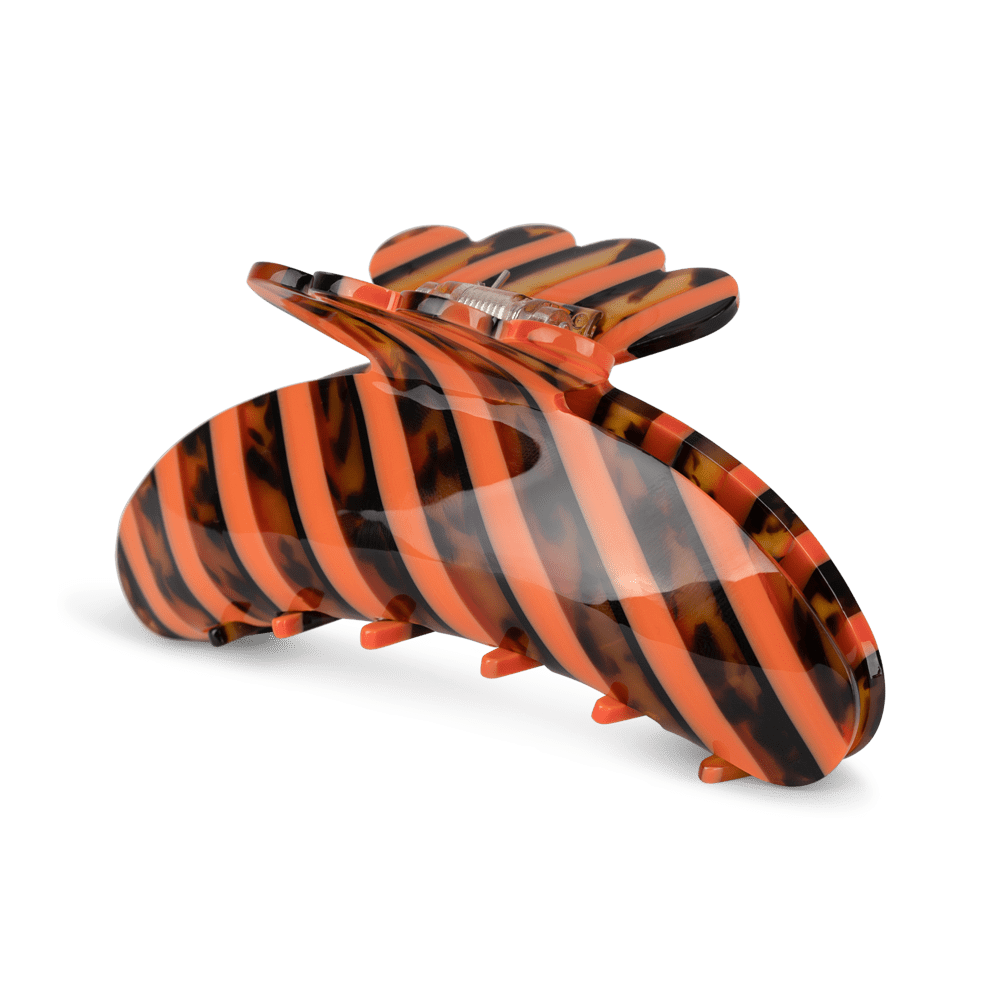 Helle Stripe Big – stor hårklemme med orange og tortoise striber