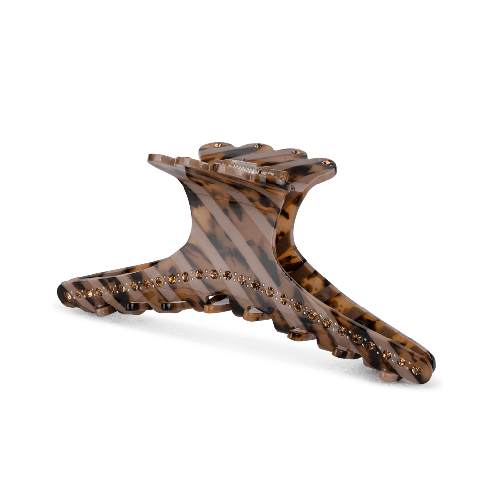 Stor hårklemme med tigerstriber og krystalsten – Helen Stripe Clip Biggest fra SUI AVA