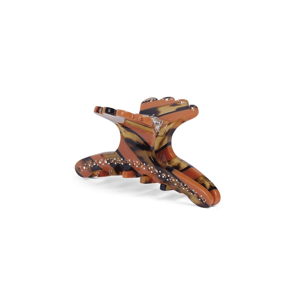 Helen Stripe Clip Mini hårklemme med skildpadde-striber og rhinsten