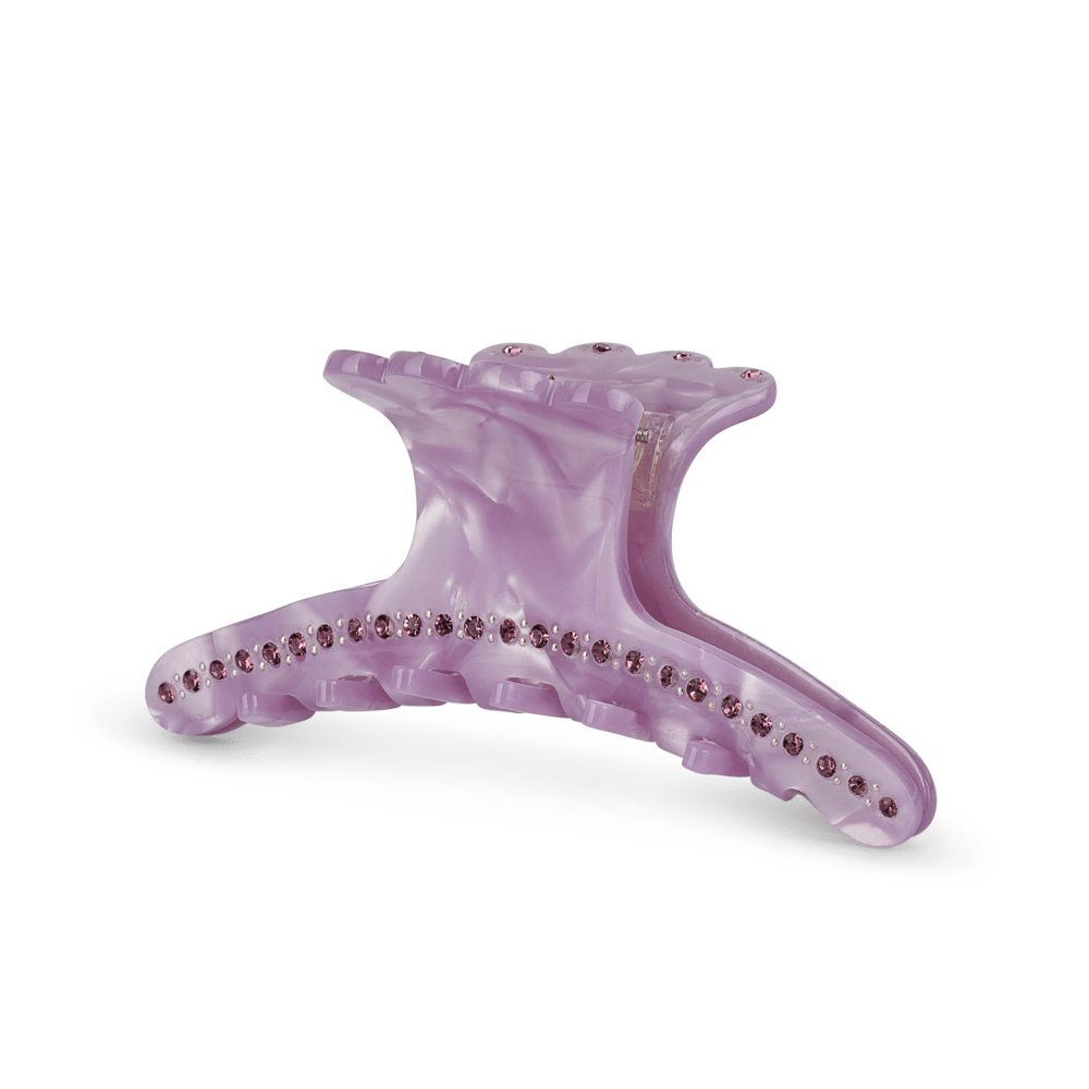 Lilla hårklemme med perlemorseffekt og rosa rhinsten – Helen Wrapped Clip Big fra SUI AVA