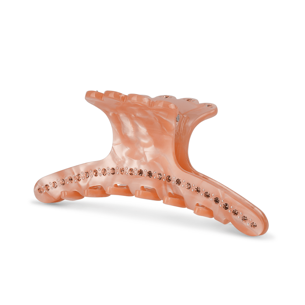 Stor orange hårklemme med perlemorsfinish og rhinsten – Helen Wrapped Clip Big fra SUI AVA