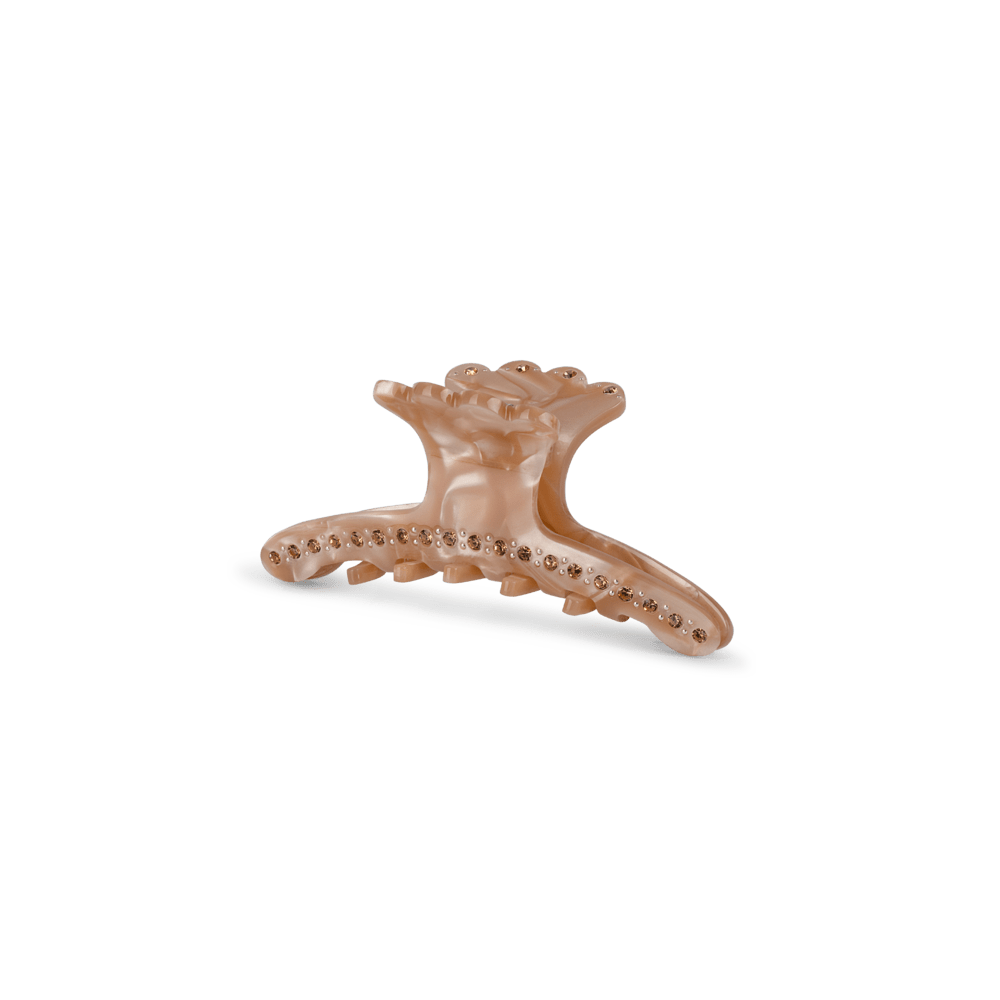 Helen Wrapped Clip Mini hårklemme i gylden beige med glitrende sten.