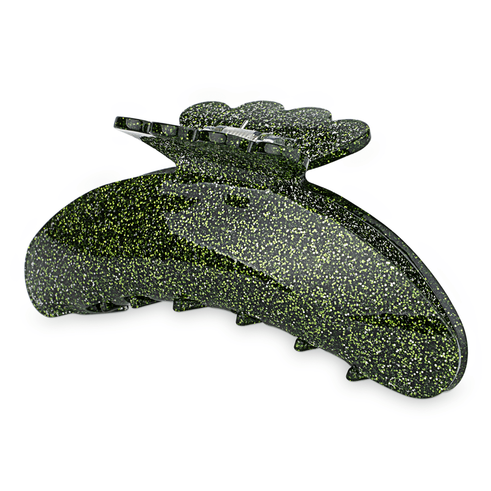 Helle Midnight Biggest hårklemme i sort med grønne glimmerdetaljer – ekstra stor klemme til kraftigt og langt hår.