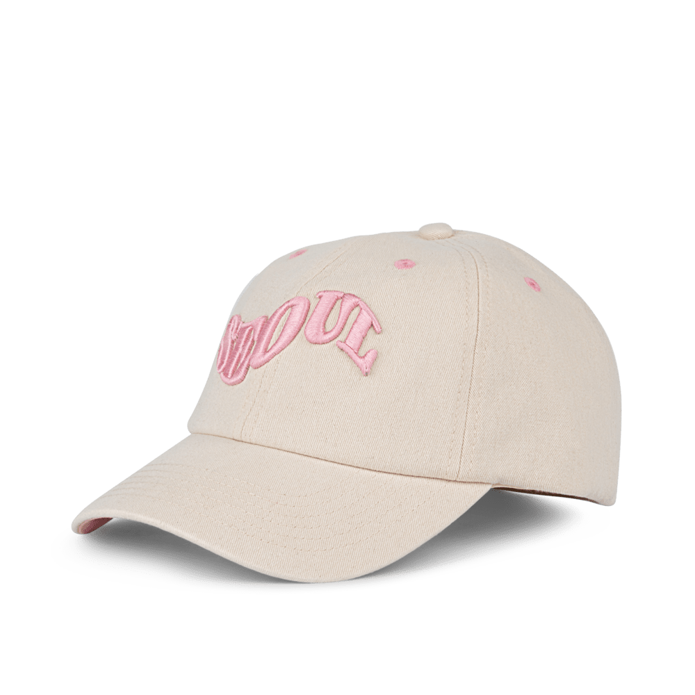 SUI AVA City Cap Seoul i beige med pink broderi – moderne og casual cap.