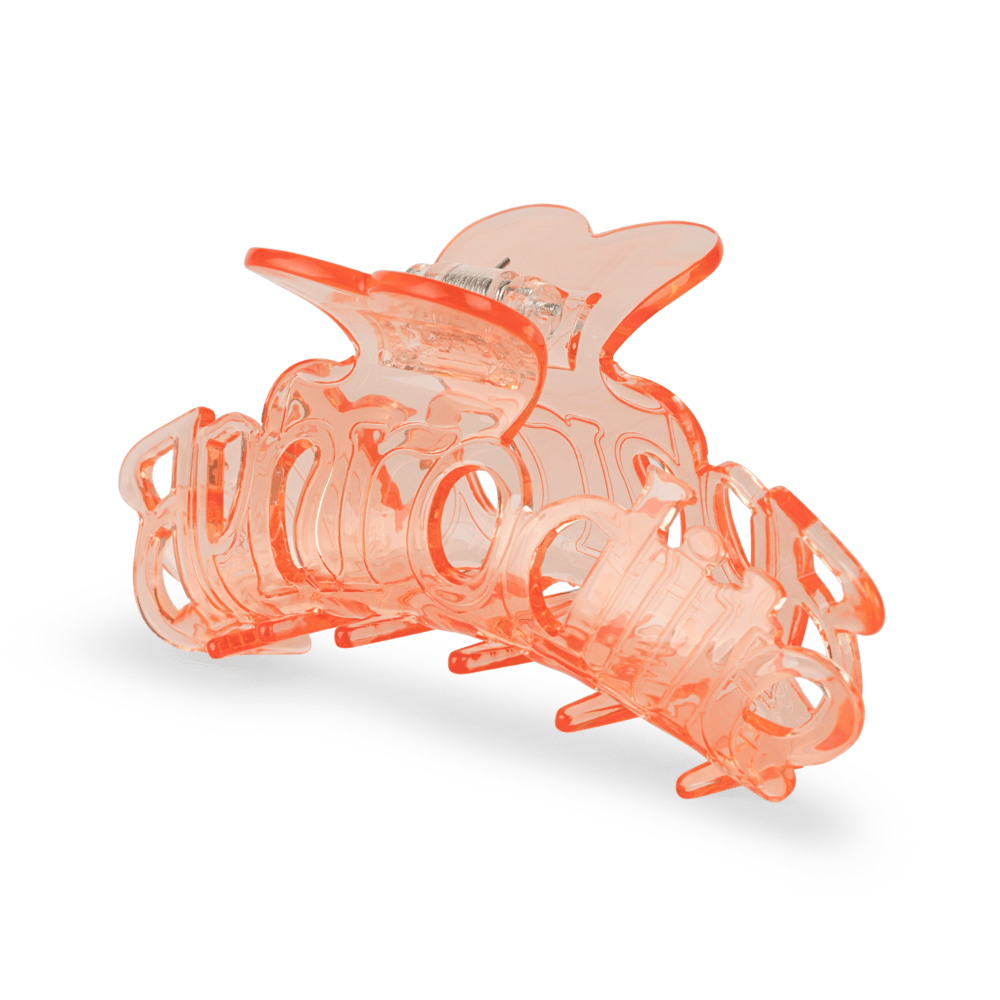 Stor gennemsigtig hårklemme i fersken med udskåret tekst – Aphrodite Transparency Big