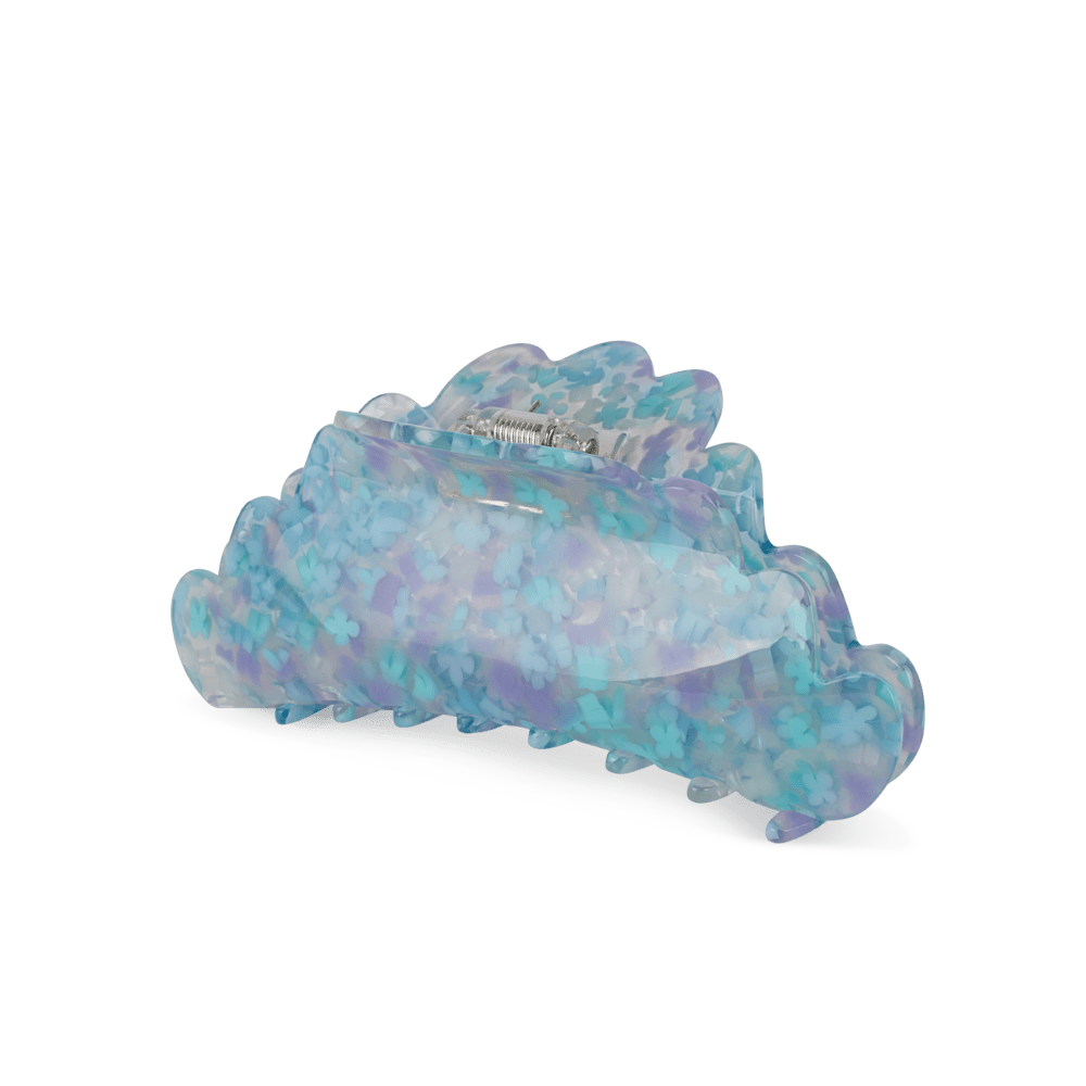 Simone Mediterranean Flower Big – stor hårklemme med blomstermønster i blå og lilla farver fra SUI AVA