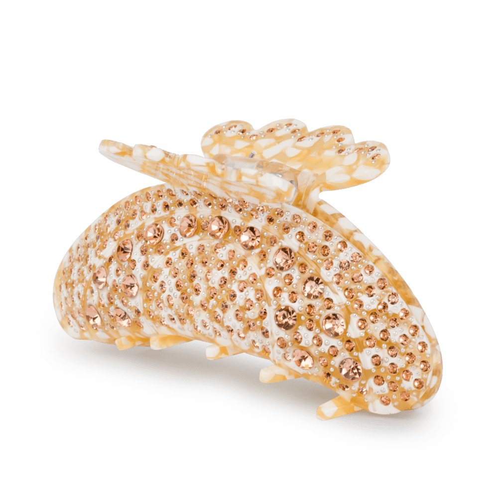 Helen Lemonade Middle hårklemme i gul og hvid akryl med glitrende rhinsten.