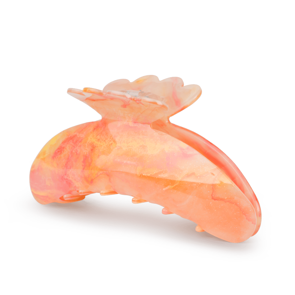 Helle Sunrise Biggest – Stor hårklemme i orange og ferskenfarvede nuancer
