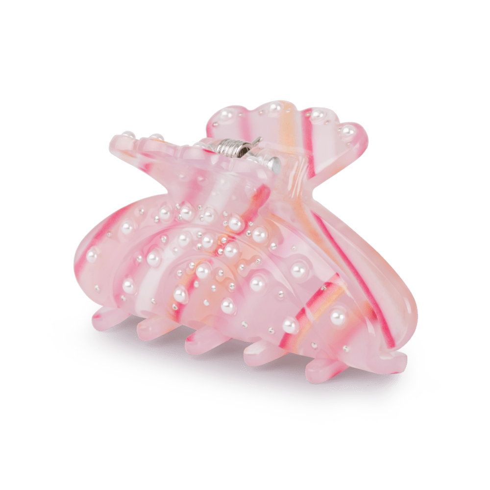 Helle Ocean Air Mini hårklemme i lyserød med perler og havinspireret mønster.