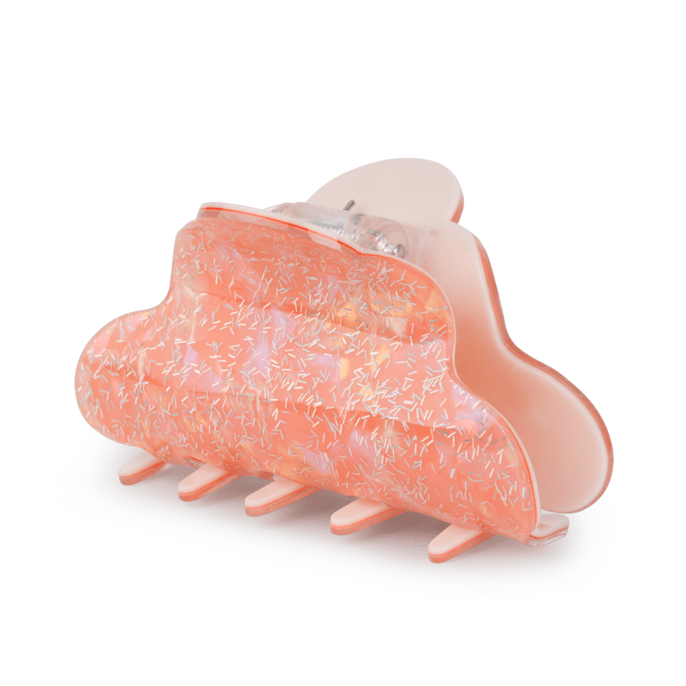 Ferskenfarvet hårklemme med glittereffekt og perlemorsdetaljer – Lene Summer Nights Big