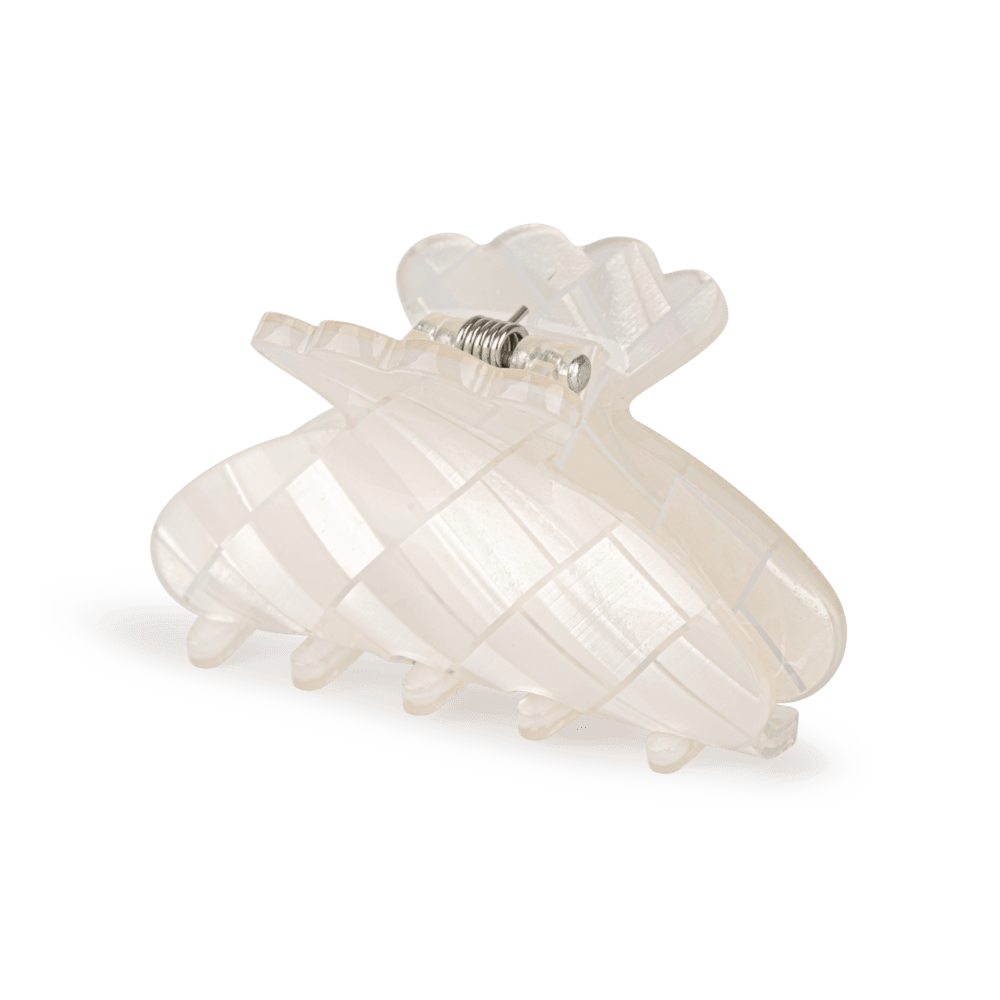 Helle Easter Egg Mini hårklemme i perlemorshvid med glansfuldt mønster.