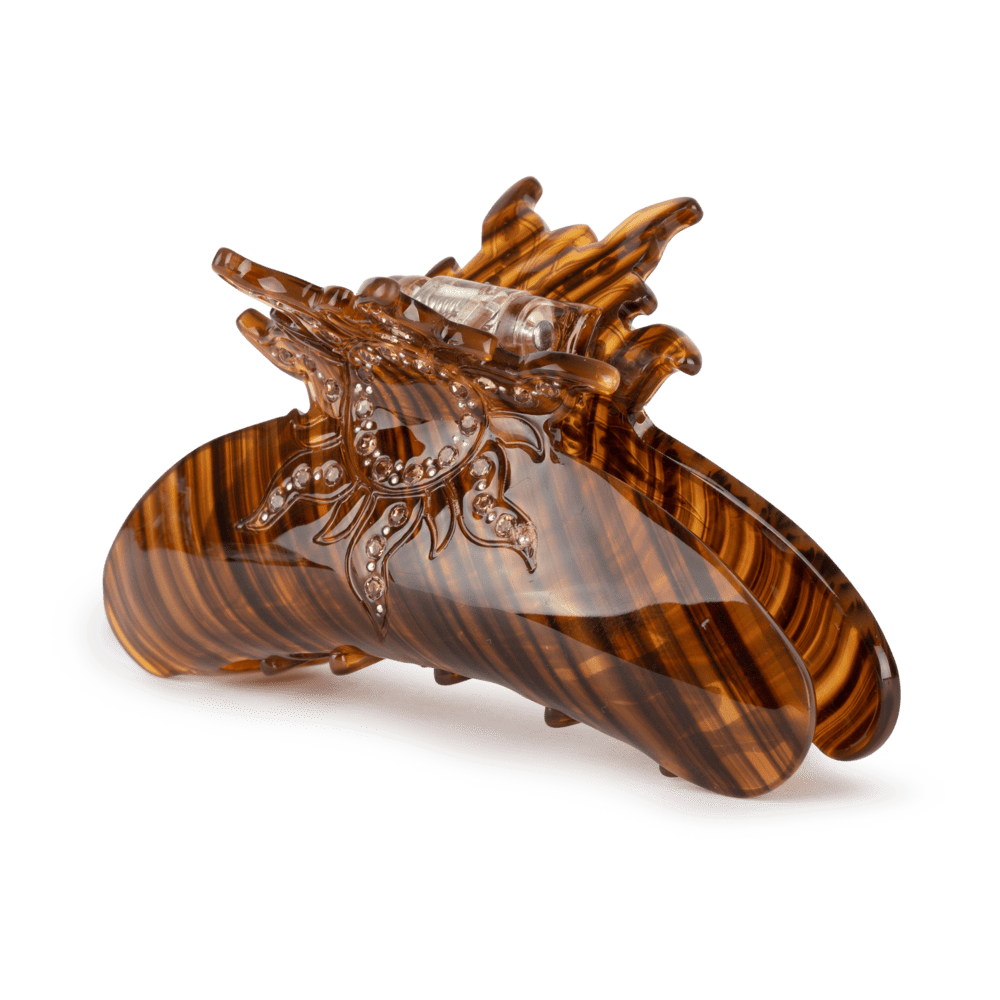 Brun hårklemme med solformet dekoration og glitrende sten – Helle Sunny Middle fra SUI AVA.