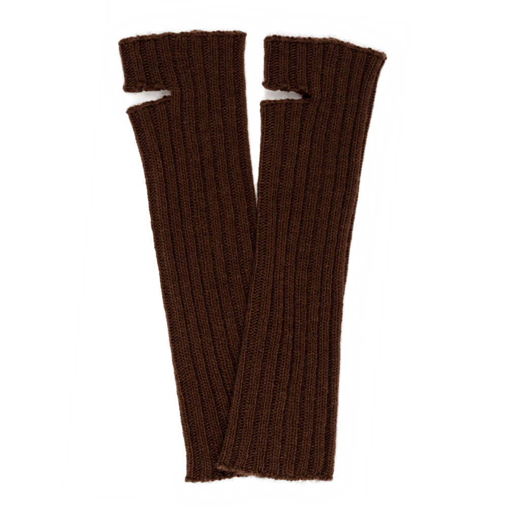 Brune benvarmere i ribstrik med hælåbning fra SUI AVA