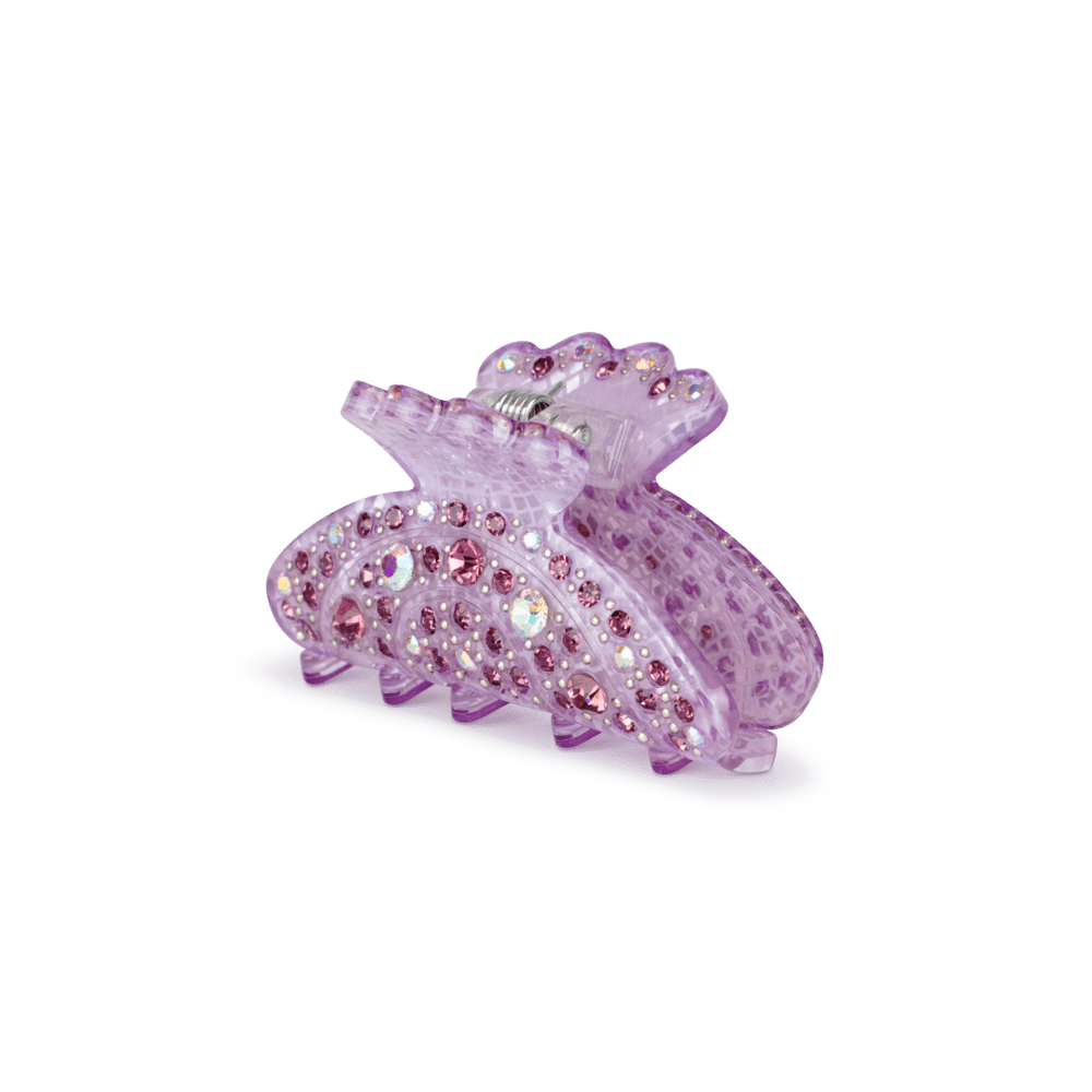 Helen Reflects Mini hårklemme i lilla med pink rhinsten og glittereffekt.
