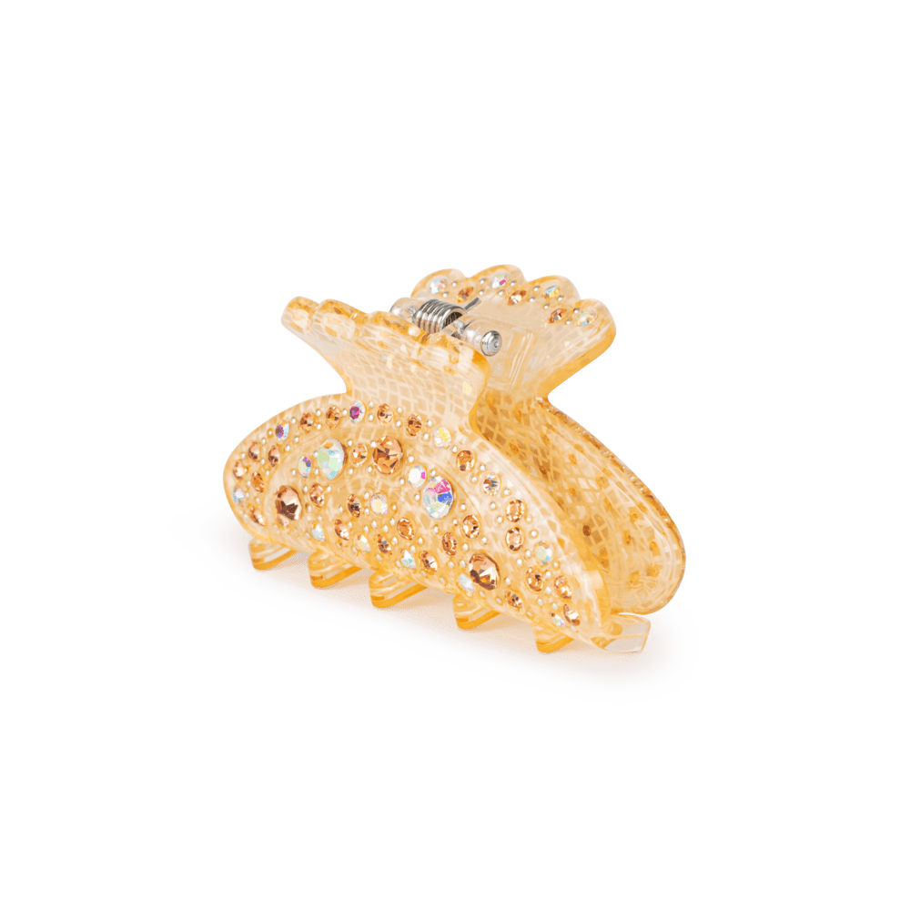 Helen Reflects Mini hårklemme i gul med guldtonede og iriserende rhinsten.