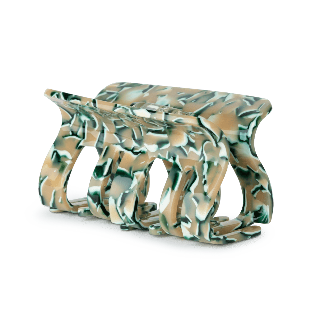 Stor hårklemme med marmoreret mønster i grøn og beige