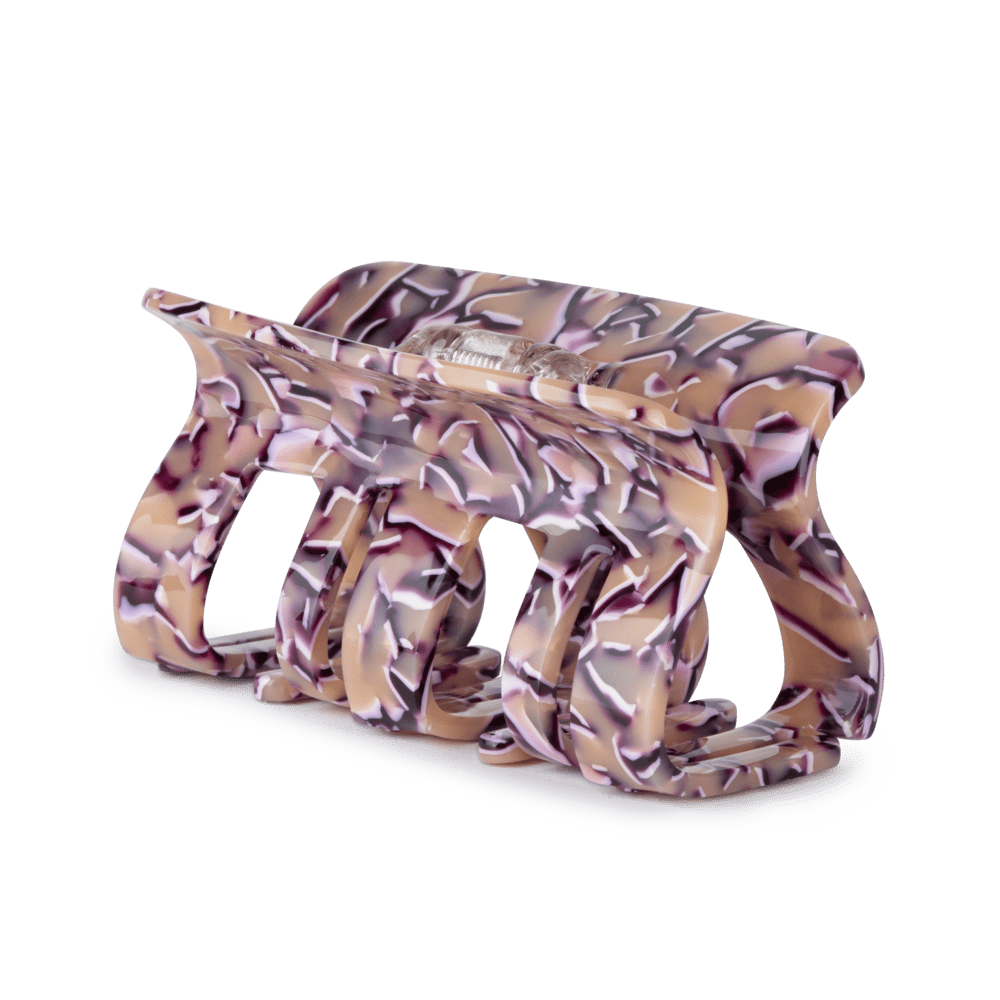 Stor hårklemme i lilla og beige med marmoreret mønster