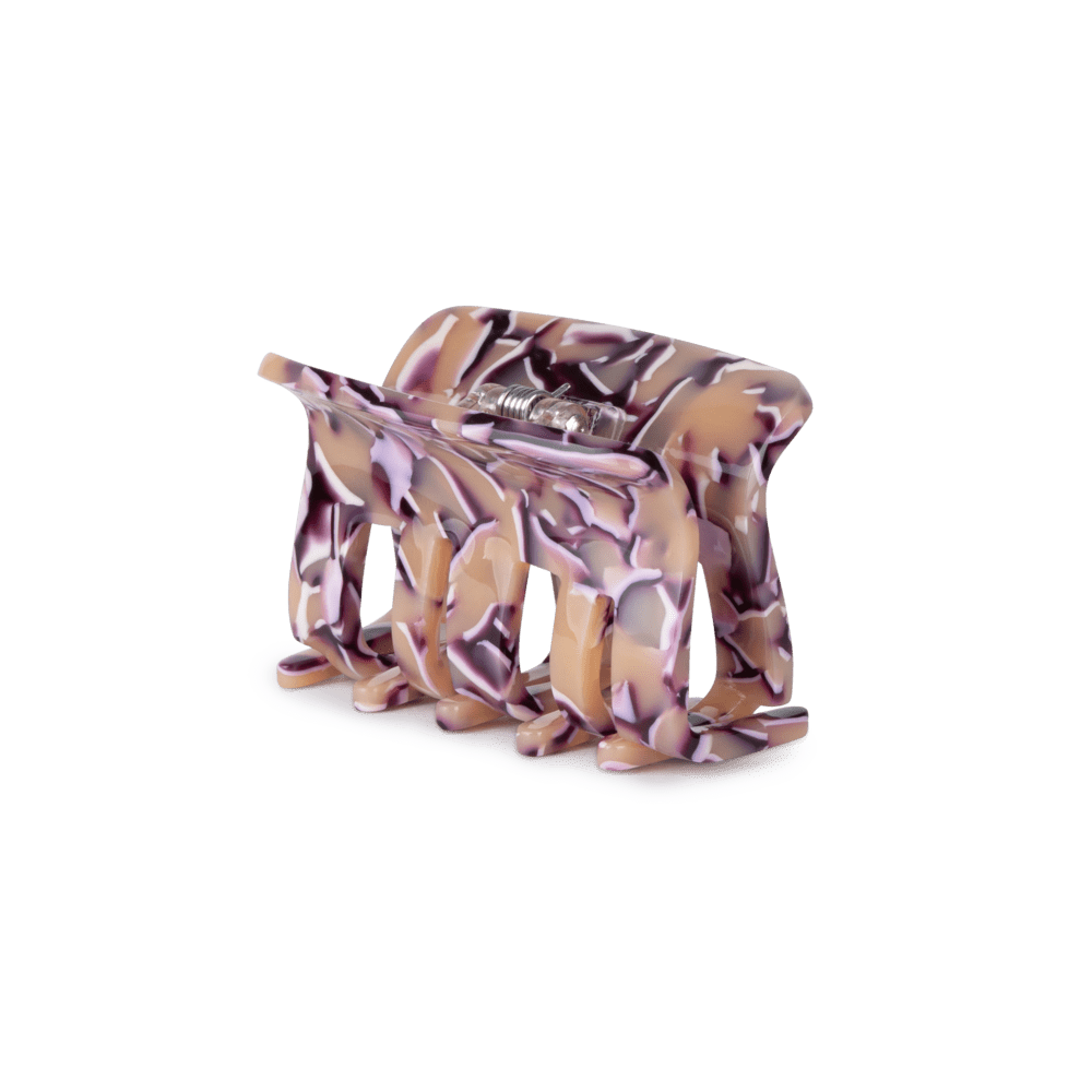 Fie Moonstone Mini hårklemme i lilla og beige med stenlignende mønster.