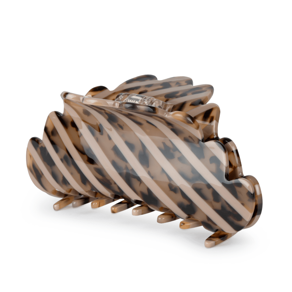 Stor Simone Mandala Big hårklemme med beige striber og leopardmønster
