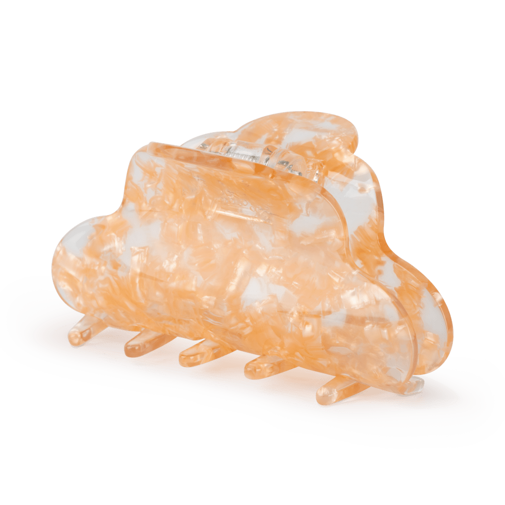 Lene Lunar Big hårklemme i lys orange med marmoreret finish – stor klemme med stærkt greb.