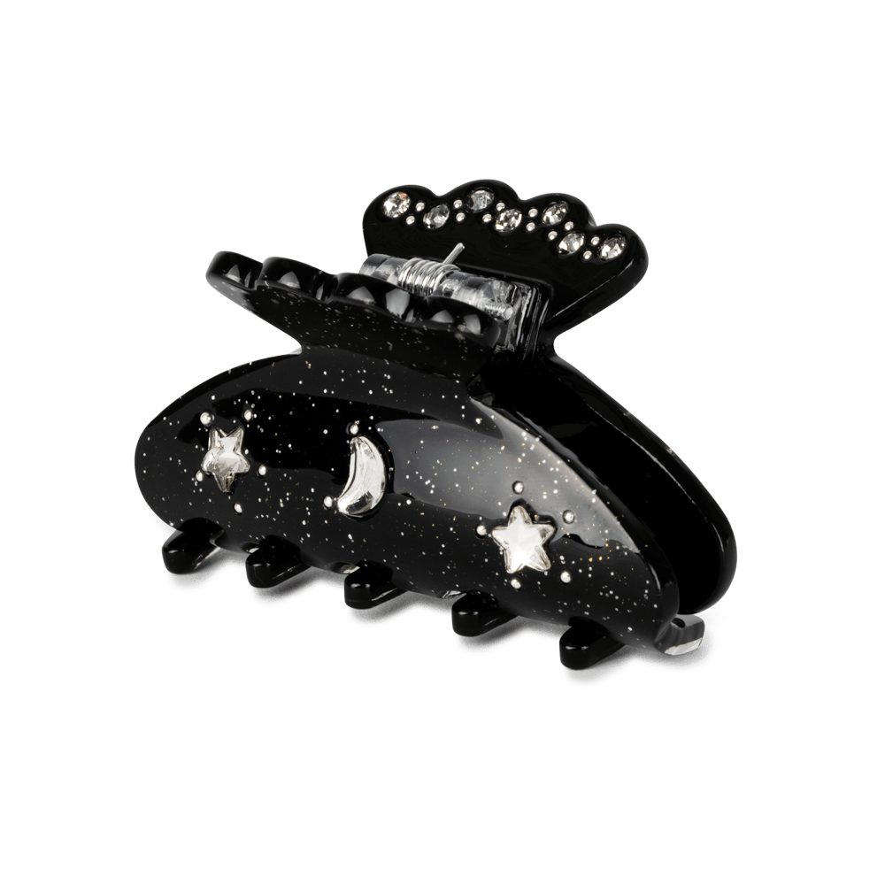 Helen Noel Mini hårklemme i sort med stjerner, måne og glitter