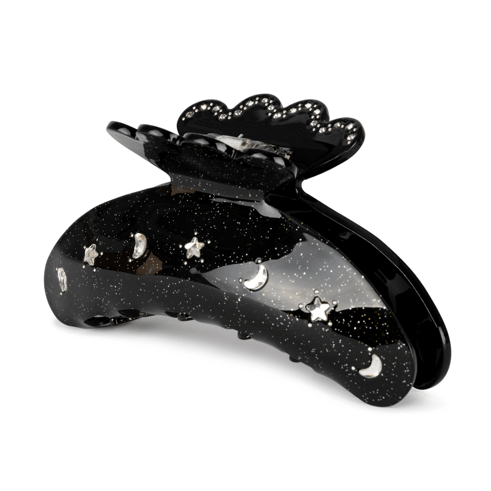 Helle Noel Big – stor sort hårklemme med glimmer, stjerner og måner