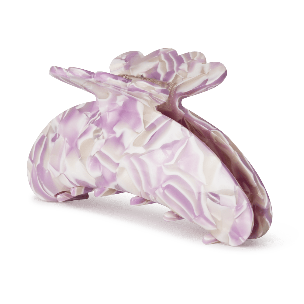 Stor hårklemme i pastel-lilla og marmorhvid med blomstret detalje – Helle Bella Big fra SUI AVA