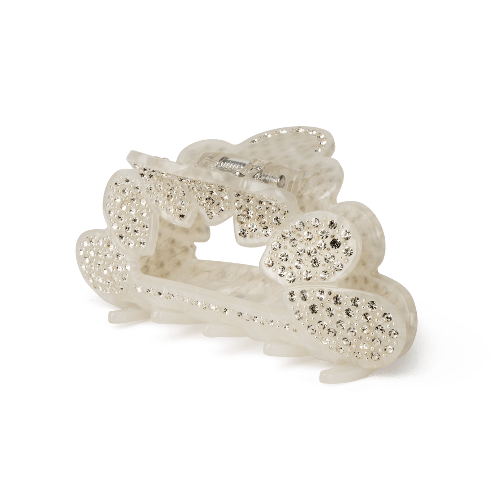Else Marie Bright Big hårklemme – perlemorshvid med klare sten. Elegant og feminin detalje til håret.