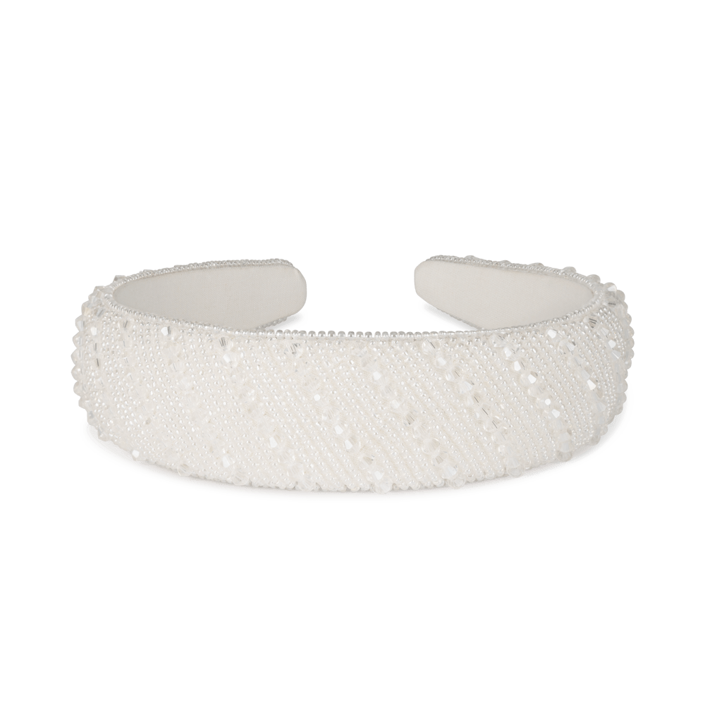 Porcelain Headband Large – Hvid hårbøjle med perler og krystaller