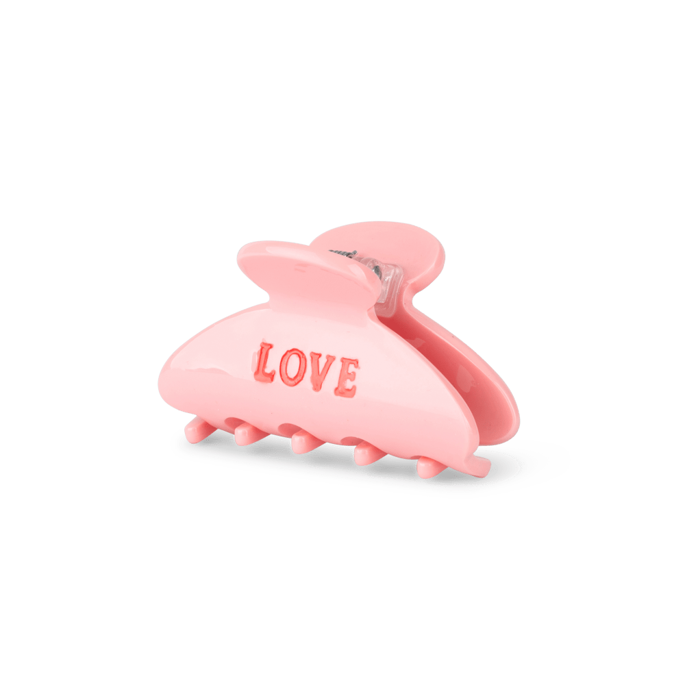 Ida Text Mini hårklemme i pink med rødt LOVE-print.